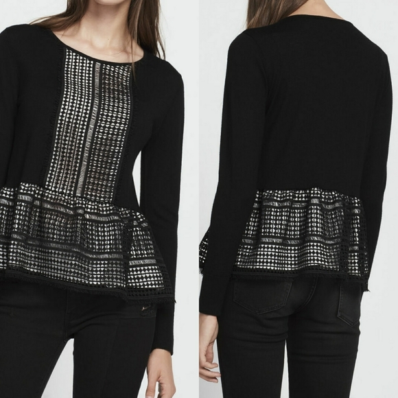 Sandro Sweaters - Sandro Black Geometric-lace Wool Sweater